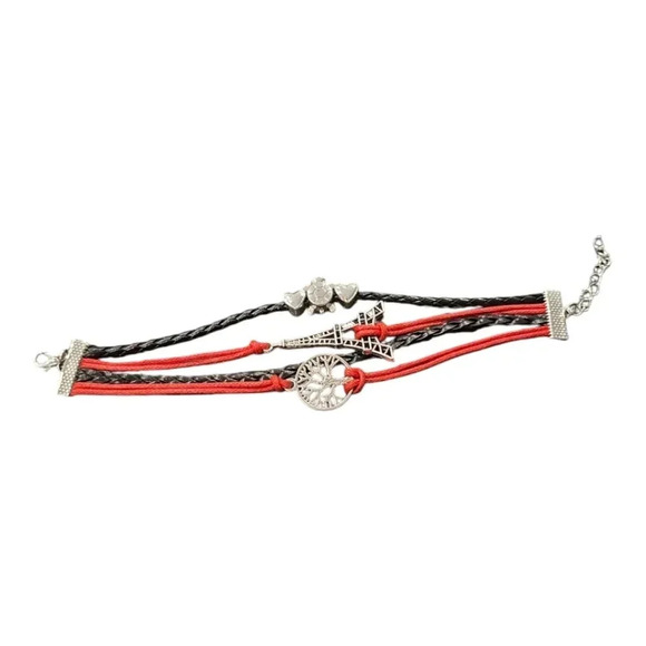 Tree Of Life Turtle Heart Charm Faux Leather Multi-layered Bracelet - Picture 2 of 3